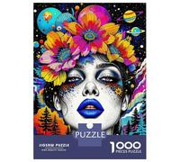 Adults 1000 Piece Jigsaw Puzzle Psychedelic Woman with Floral Crown And Planets Jigsaws for Adults Anti-Stress Toys Pattern Assembly for Is Ideal As A Gift 52x38cm/1000pcs