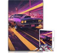Adults 1000 Piece Jigsaw Puzzle Purple Muscle Car Night Drive Ideal for Cozy Downtime Fine Precision Die Cut Play Toy Size 38x26cm