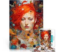 Adults 1000 Piece Jigsaw Puzzle Red hair woman portrait Stress Reliever Staycation Kill time gifts for friends and family 50x70cm