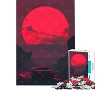 Adults 1000 Piece Jigsaw Puzzle Red Moon Drive Jigsaw Puzzles for Adults Birthday Present Educational Challenge Family Fun & Game Night (Size 38x26cm)