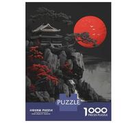 Adults 1000 Piece Jigsaw Puzzle Red Moon Japan Ink Puzzles for Adults Brain Teaser Game Perfect Decoration Birthday And Unique Gifts 38x26cm/1000pcs