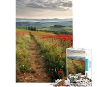 Adults 1000 Piece Jigsaw Puzzle Red Poppies Tuscany Jigsaw Family Game Staycation Kill Time Unique Gifts for Birthday And Christmas (Size 38x26cm)