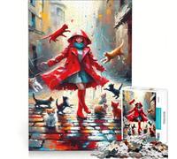 Adults 1000 Piece Jigsaw Puzzle Red Raincoat And Vibrant Red Boots Educational Game Improve Memory Unique Gifts for Birthday And Christmas 38x26cm