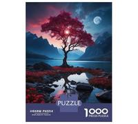 Adults 1000 Piece Jigsaw Puzzle Red Tree by Lake at Night Puzzles for Adults Brain Teaser Game Perfect Decoration Birthday And Unique Gifts 70x50cm/1000pcs