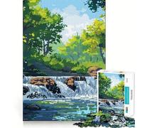 Adults 1000 Piece Jigsaw Puzzle River Waterfall Pixel Art Smooth Cut Art Smart Brain Activity Leisure Time Fun Xmas Decor Gift (38x52cm)