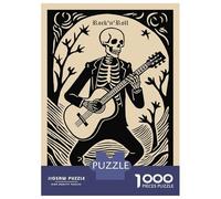 Adults 1000 Piece Jigsaw Puzzle RocknRoll Rockabilly Festival Skeleton Guitarist Jigsaw Puzzle Brain Teaser Game Wall Art Unique Gifts for Birthday And Christmas 52x38cm/1000pcs