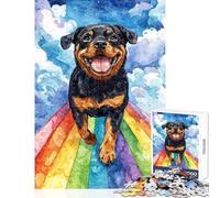 Adults 1000 Piece Jigsaw Puzzle Rottweiler on Rainbow Bridge DIY Toys Secret Santa Gifts Practical Game Improving Love between Couples Size 50x75cm