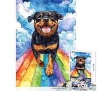 Adults 1000 Piece Jigsaw Puzzle Rottweiler on Rainbow Bridge Educational Toy Birthday Gift Impossible Game Improving Love between Couples Size 38x26cm