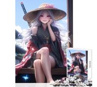 Adults 1000 Piece Jigsaw Puzzle Samurai Girl Butterflies Puzzles for Teenagers Hand Speed Race Difficult And Challenge Learning Educational Toys (38x26cm)