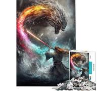 Adults 1000 Piece Jigsaw Puzzle Samurai Vs. Dragon Help The Brain Exercise Family Activities Educational Games Suitable for Ages 14 And Up (38x26cm)