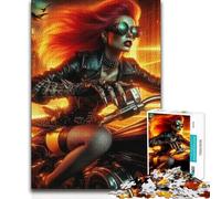 Adults 1000 Piece Jigsaw Puzzle Sexy Woman on A Motorcycle Improve Memory Practical Game for And from 14 Years And over 38x52cm