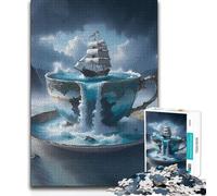 Adults 1000 Piece Jigsaw Puzzle Ship in A Teacup Toy Intellectual Game Presents for Women Birthday Gift (38x52cm)