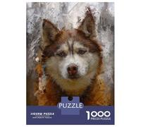Adults 1000 Piece Jigsaw Puzzle Siberian Husky Painting Jigsaws for Adults Brain Teaser Game Difficult Hard Unique Gifts for Birthday And Christmas 52x38cm/1000pcs