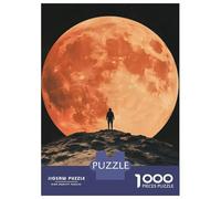 Adults 1000 Piece Jigsaw Puzzle Silhouette Against Red Moon Jigsaws for Adults Relaxing Games Stress Reliever Parent-child Interaction 70x50cm/1000pcs