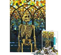 Adults 1000 Piece Jigsaw Puzzle Skeleton Standing in Church Jigsaw 1000 Pieces Toy Wall Decor Stress Reliever Stress Reduction Gifts (38x26cm)