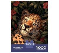 Adults 1000 Piece Jigsaw Puzzle Sleeping Leopard in Flowers Jigsaws for Adults Anti-Stress Toys Pattern Assembly for Is Ideal As A Gift 52x38cm/1000pcs