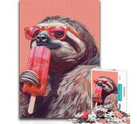 Adults 1000 Piece Jigsaw Puzzle Sloth Eating Ice Cream Challenging Game Toys For Family Fun Educational Toy (size 38x26cm)