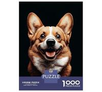 Adults 1000 Piece Jigsaw Puzzle Smiling Corgi Portrait on Black Background Jigsaw Puzzle Brain Teaser Game Wall Art Unique Gifts for Birthday And Christmas 52x38cm/1000pcs