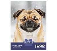 Adults 1000 Piece Jigsaw Puzzle Smiling Pug in Winter Snowfall Jigsaws for Adults Fun Games Wall Decoration Unique Gifts for Birthday And Christmas 38x26cm/1000pcs