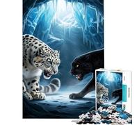 Adults 1000 Piece Jigsaw Puzzle Snow Leopard Panther Confrontation Educational Challenge A Work of Art Anti-Stress Toys for Ages 14 And over (38x26cm)