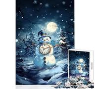 Adults 1000 Piece Jigsaw Puzzle Snowman with Clock in Winter Scene Educational Toy Birthday Gift Impossible Game Improving Love between Couples Size 50x75cm