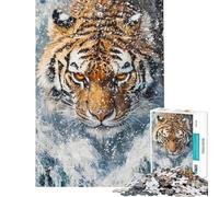 Adults 1000 Piece Jigsaw Puzzle Snowy Tiger Gaze Jigsaw 1000 Pieces Educational Games Secret Santa Gifts Staycation Kill Time (Size 38x26cm)