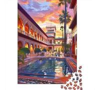Adults 1000 Piece Jigsaw Puzzle Spanish Palace Sunset Reflections Jigsaws for Adults Fun Games Wall Decoration Unique Gifts for Birthday And Christmas 52x38cm/1000pcs