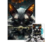 Adults 1000 Piece Jigsaw Puzzle Sphynx Cat with Water Lily Animal Practical Game Addictive Toys to Cultivate Patience Gifts Birthday Stress Reliever (Size 75x50cm)