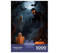 Adults 1000 Piece Jigsaw Puzzle Spooky Halloween Night with Ghosts And Pumpkins Jigsaws for Adults Brain Teaser Game Difficult Hard Unique Gifts for Birthday And Christmas 38x26cm/1000pcs