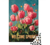 Adults 1000 Piece Jigsaw Puzzle Spring Tulips Garden Flag Puzzles for Adults Brain Teaser Game Perfect Decoration Birthday And Unique Gifts 38x26cm/1000pcs