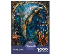 Adults 1000 Piece Jigsaw Puzzle Stained Glass Dolphin Jigsaws for Adults Anti-Stress Toys Pattern Assembly for Is Ideal As A Gift 70x50cm/1000pcs