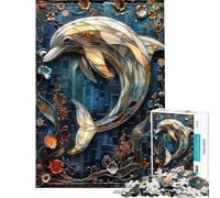 Adults 1000 Piece Jigsaw Puzzle Stained Glass Dolphin Jigsaws for Adults Fun Games Analysis And Logic Parent-child Interaction (Size 38x52cm)
