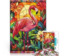 Adults 1000 Piece Jigsaw Puzzle Stained Glass Flamingo Learning Educational Toys Family Games with Matching Poster and Trivia Sheet 26x38cm