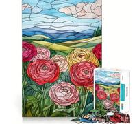 Adults 1000 Piece Jigsaw Puzzle Stained Glass Flowers Fine Joint Fun Mind Game Gift Cozy Game Play Xmas Leisure Gift (50x75cm)