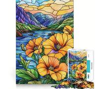 Adults 1000 Piece Jigsaw Puzzle Stained Glass Mountain Lake Fine Joint Fun Mind Game Gift Cozy Game Play Xmas Leisure Gift(38x26cm)