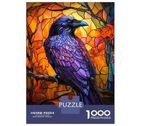 Adults 1000 Piece Jigsaw Puzzle Stained Glass Raven Jigsaws for Adults Relaxing Games Stress Reliever Parent-child Interaction 38x26cm/1000pcs