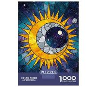Adults 1000 Piece Jigsaw Puzzle Stained Glass Sun And Moon Galaxy Puzzles for Adults Fun Games Perfect Decoration Parent-child Interaction 38x26cm/1000pcs