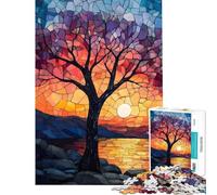 Adults 1000 Piece Jigsaw Puzzle Stained Glass Sunset Jigsaws for Adults Fun Games Analysis And Logic Parent-child Interaction (Size 38x26cm)