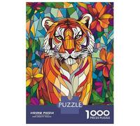 Adults 1000 Piece Jigsaw Puzzle Stained Glass Tiger Jigsaws for Adults Brain Teaser Game But Fun And Humorous Difficult And Challenge 52x38cm/1000pcs