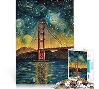Adults 1000 Piece Jigsaw Puzzle Starry Golden Gate Anspruchsvolles Spiel und Familienspaß Wohnkunstdekor75x50cm