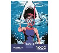 Adults 1000 Piece Jigsaw Puzzle Stay Positive Diver And Shark Illustration Jigsaws for Adults Brain Teaser Game But Fun And Humorous Difficult And Challenge 38x26cm/1000pcs