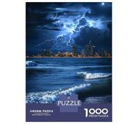 Adults 1000 Piece Jigsaw Puzzle Stormy Night by The Sea-1 Jigsaw for Adults Brain Teaser Game Staycation Kill Time Parent-child Interaction 52x38cm/1000pcs