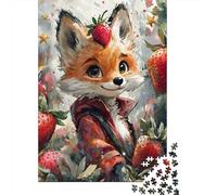 Adults 1000 Piece Jigsaw Puzzle Strawberry Fox Art Print-5 Jigsaws for Adults Fun Games Wall Decoration Unique Gifts for Birthday And Christmas 38x26cm/1000pcs
