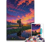 Adults 1000 Piece Jigsaw Puzzle Sunset Paddy Field Toy Intellectual Game Presents for Women Birthday Gift (38x26cm)
