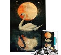 Adults 1000 Piece Jigsaw Puzzle Swan And Moon Difficult And Challenge Family Activities Practical Game for Age 14+ Game (38x26cm)