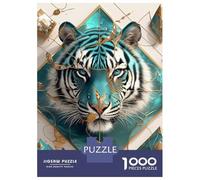 Adults 1000 Piece Jigsaw Puzzle Teal Tiger with Golden Accents Jigsaws for Adults Brain Teaser Game But Fun And Humorous Difficult And Challenge 52x38cm/1000pcs