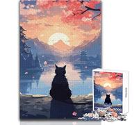 Adults 1000 Piece Jigsaw Puzzle The Moon Night Cat Japan Unique Challenge Game Hand Speed Race Educational Toy Size 38x26cm