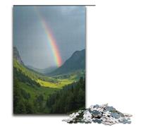 Adults 1000 Piece Jigsaw Puzzle The Rainbow Spans The Entire Valley after The Rain Family Fun Puzzle with Matching Poster And Trivia Sheet 1000 PCS(38x26cm)