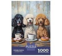 Adults 1000 Piece Jigsaw Puzzle Three Poodles' Tea Time Jigsaw Puzzle Brain Teaser Game Wall Art Unique Gifts for Birthday And Christmas 38x26cm/1000pcs