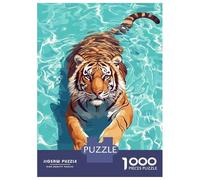 Adults 1000 Piece Jigsaw Puzzle Tiger Swimming in Blue Water Jigsaw Puzzle Brain Teaser Game Wall Art Unique Gifts for Birthday And Christmas 52x38cm/1000pcs